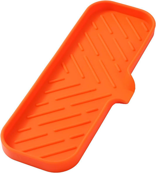 Silicone Bathroom Soap Dishes with Drain Spout-Bathroom and Kitchen Sink Organizer,Sponge Holder,Dish Soap Tray,Perfect for Dispenser,Scrubber,Bottle,Cup on Sink or Counter-Orange 12"×4"