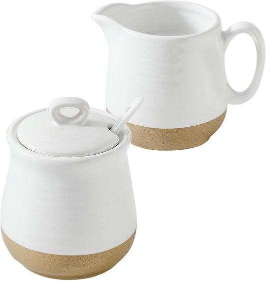 glowworm Sugar and Creamer Set, Vintage Porlcelain Pitcher Creamer Sugar Bowl with Lid, 11 Ounce Sugar Bowl, 10 Ounce Cream Pitcher, Dishwasher Safe, White