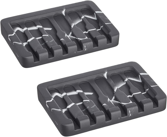 2PCS Self Draining Soap Dish - Marble Look Soap Holder Tray Savers Box Container Sponge Holder for Bathroom Shower Kitchen, Black