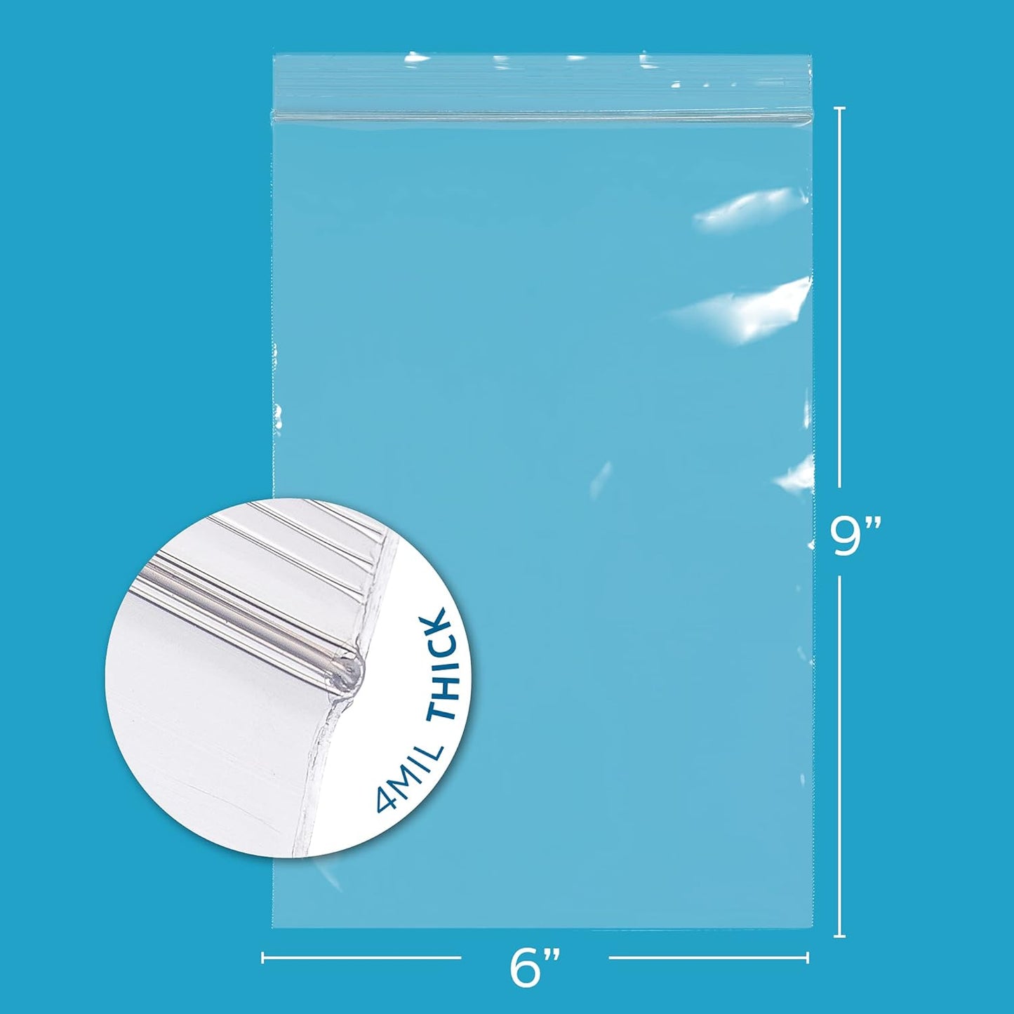 Clear Plastic Reclosable Zip Bags - Bulk GPI Pack of 200 6" x 9" 4 mil Thick Heavy Duty, Strong & Durable Poly Baggies with Resealable Zipper Lock for Travel, Storage, Packaging & Shipping.