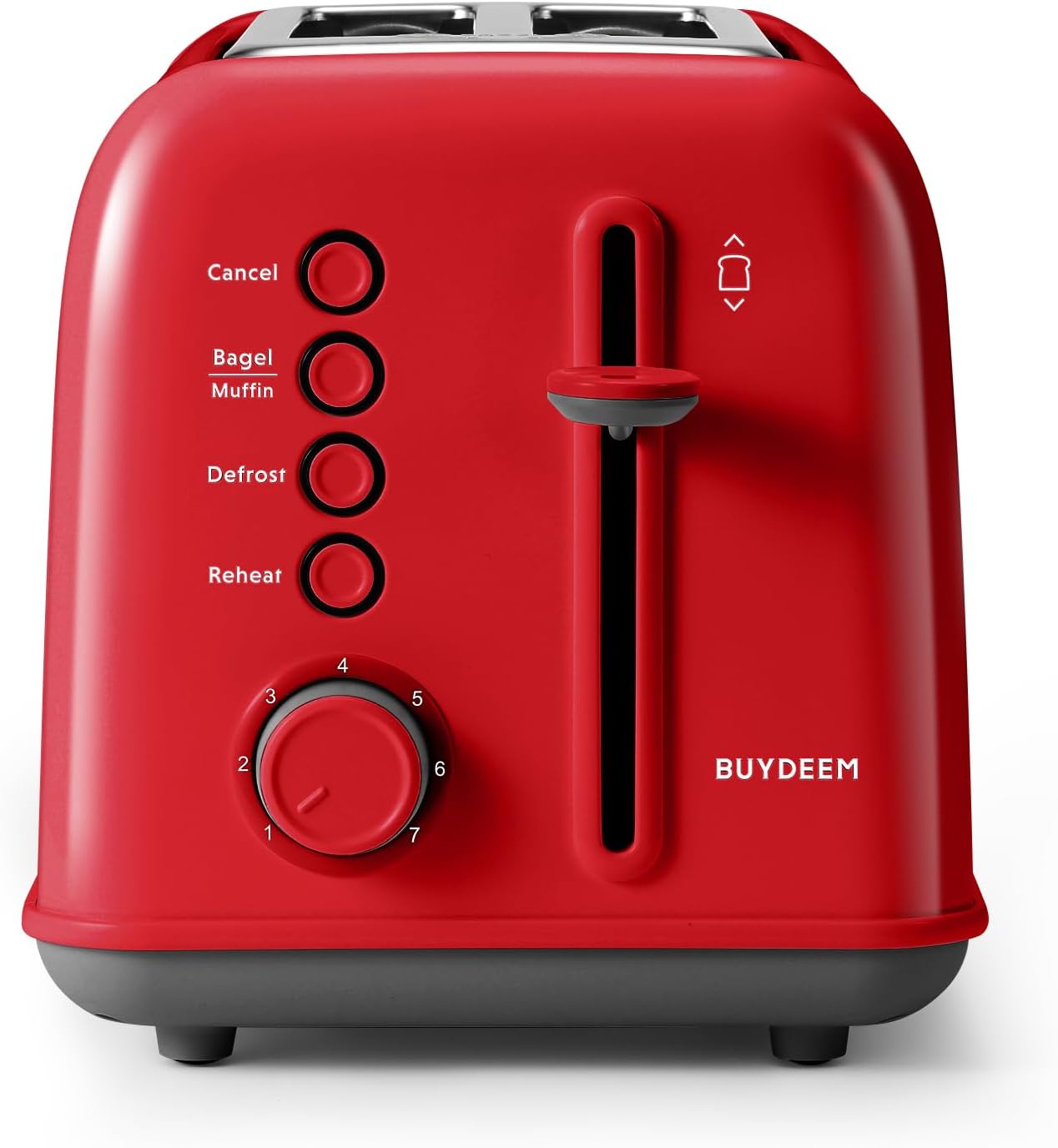 BUYDEEM DT620 2-Slice Toaster, Extra Wide Slots, Retro Stainless Steel with High Lift Lever, Bagel and Muffin Function, Removal Crumb Tray, 7-Shade Settings,Red