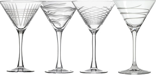 Rolf Glass Symmetry Martini Cocktail Glass | 10oz Martini Glasses | Lead-Free and Diamond-Wheel Engraved | Mixed Contemporary Designs | Proudly Made in the USA | Set of 4
