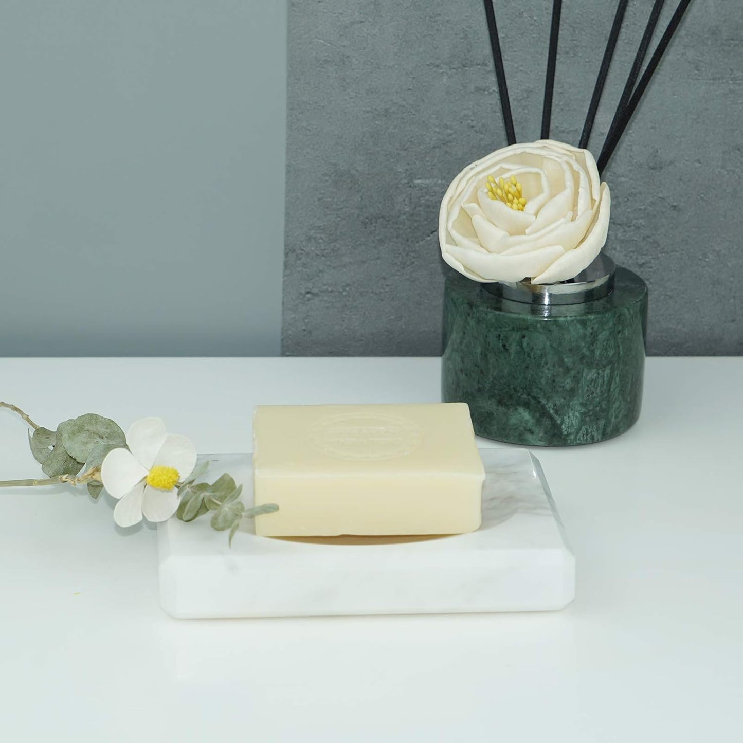 White Soap Dish Tray Marble Soap Holder Trinket Plate for Bathroom Sink Kitchen Countertop Bedroom Vanity Bathroom Accessory Rectangular