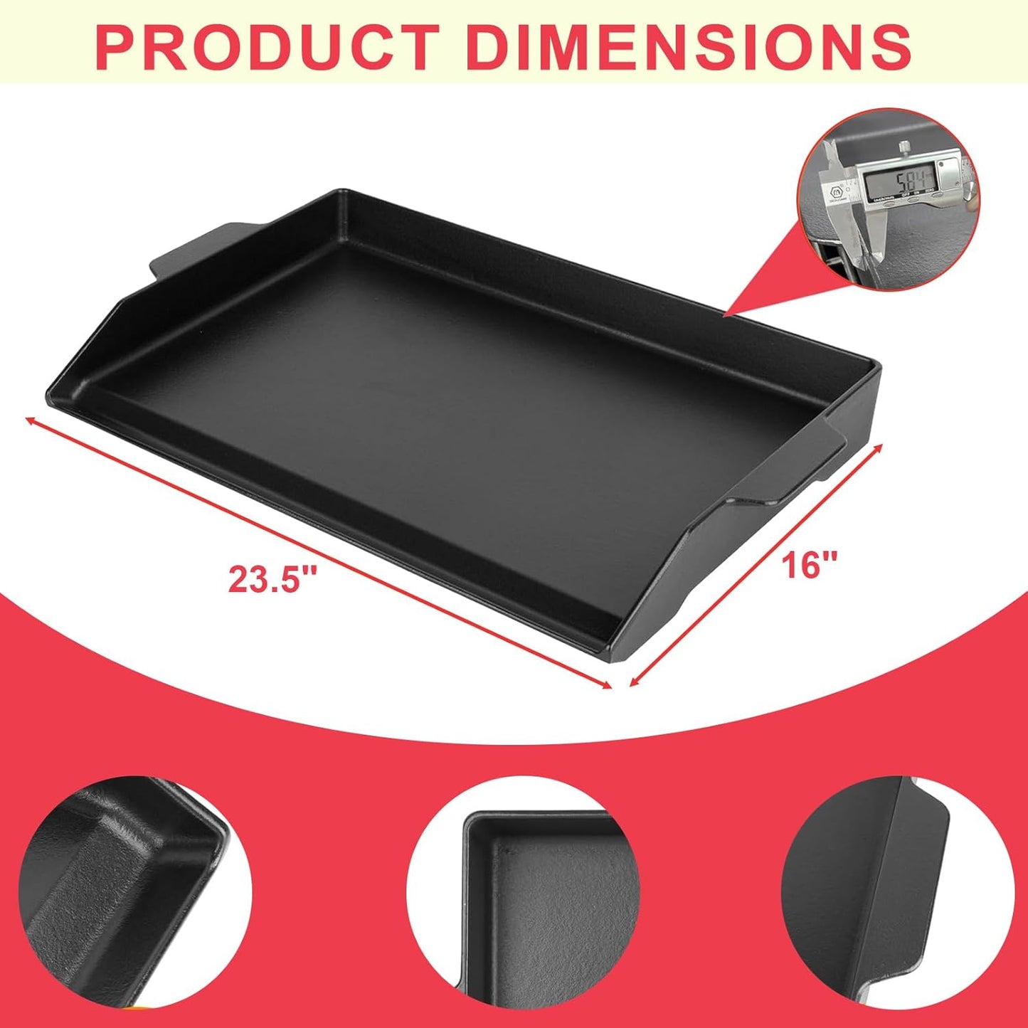 Universal Griddle Insert for Gas Grill, Cast Iron Flat Top Griddle for Stove 4 Burner, Pre-Seasoned Matte Porcelain Enamel Grill Plate for Camp Chef/Charbroil Etc. All Gas & Charcoal Grill 23" x 16"