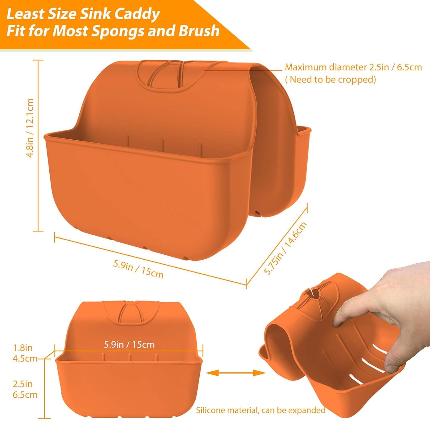 Sponge Holder for Kitchen Sink, Silicone Sink Saddle Caddy Organizer Rack, Sponges Holder Over Faucet, Hanging Kitchen Organizer Accessories Rack Basket Orange