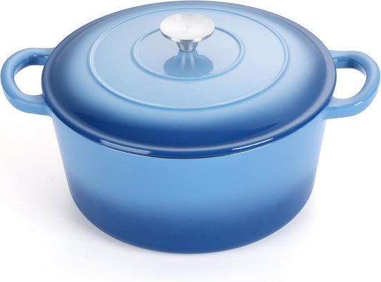 E-far Dutch Oven Pot with Lid, 5 Quart Enameled Cast Iron Round Dutch Oven Stockpot for Bread Baking/Braising/Cooking/Roasting/Stewing, Heavy Duty Nonstick Cookware Safe for Induction & Oven - Blue