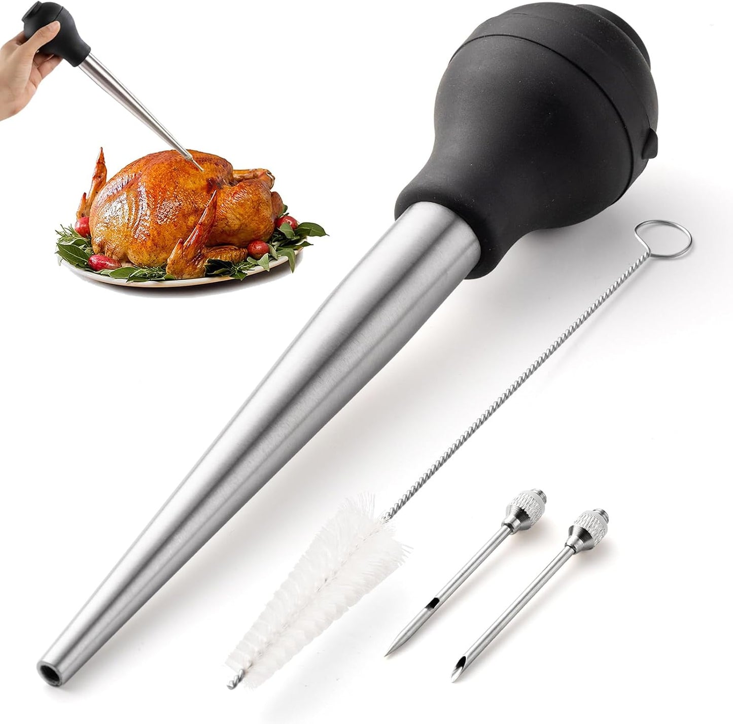 COOK WITH COLOR Turkey Baster with Cleaning Brush - Food Grade Syringe Baster For Cooking, Deluxe Set, Black