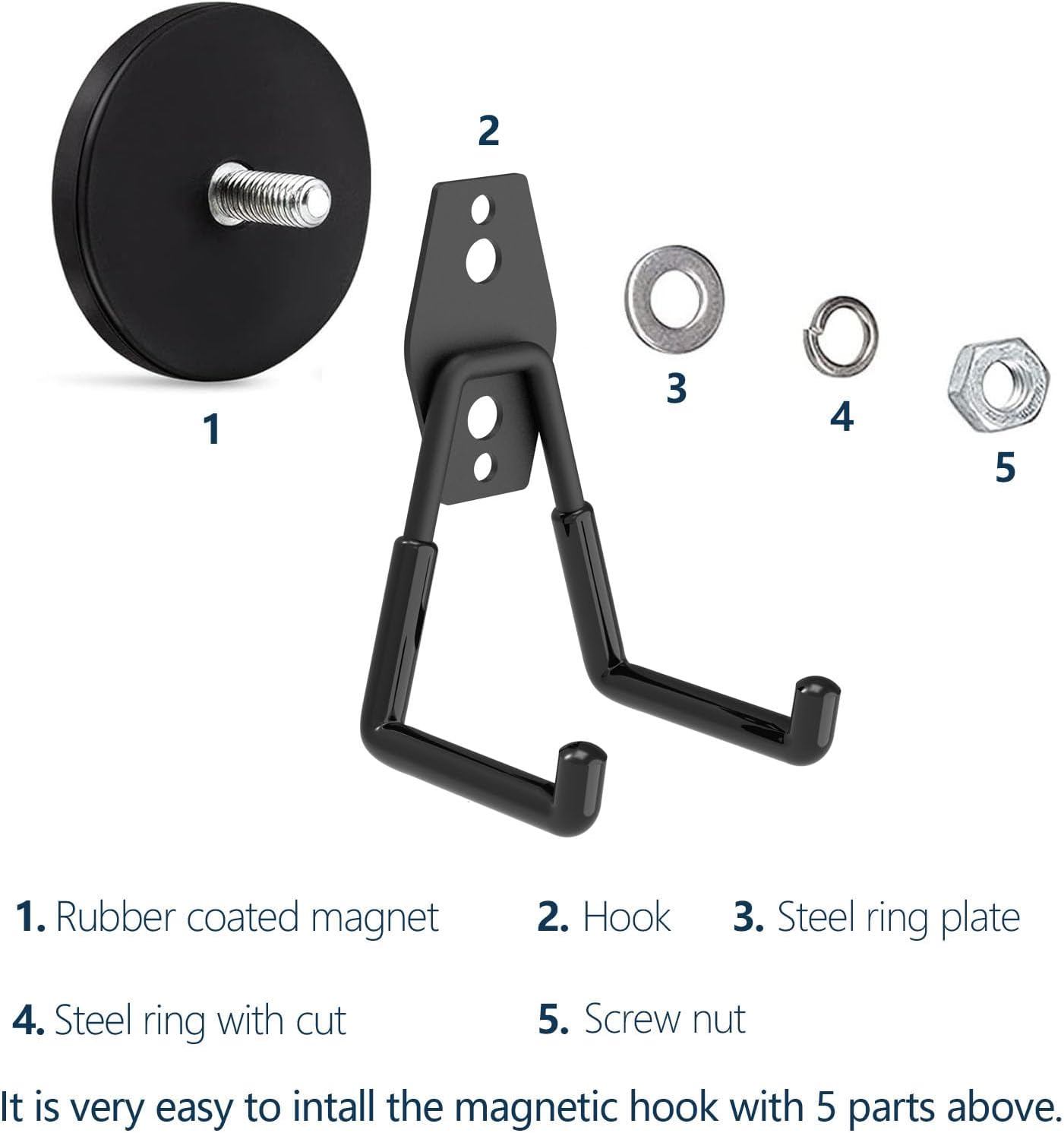 Heavy Duty Magnetic Hooks with 2.60" D Super Strong Round Magnetic Base- 2Pack, Strong Large Magnet Hook, Magnetic Storage Hooks for Power Drill,Garden Tools,Hose,Pegboard,Garage,Workshop