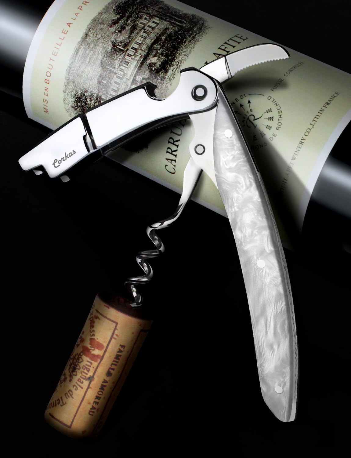 Wine Key - CORKAS Prestige Waiter Corkscrew with Moonstone Resin Handle, Handcrafted Wine Opener Manual with Double Hinged, Foil Cutter and Bottle Opener, Gifts for Sommelier, Bartenders, Servers