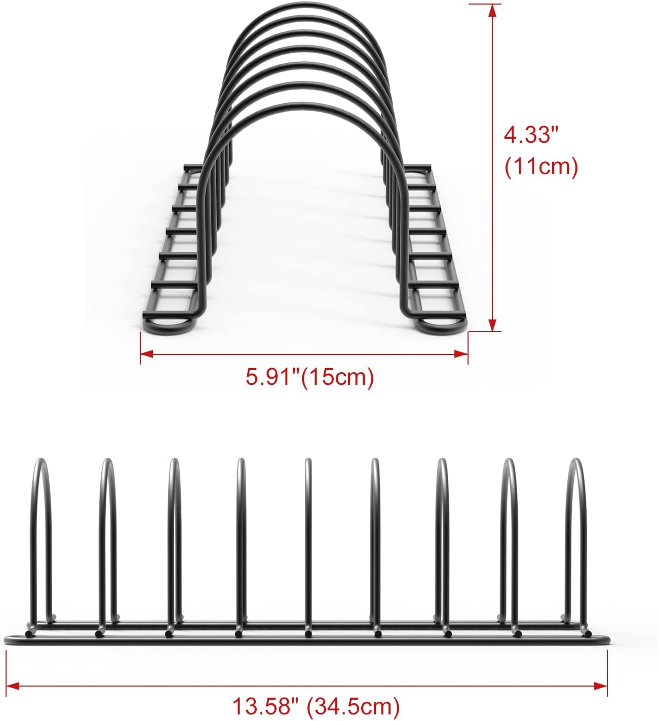 JAQ Pot Lids Holder, 13.5" Metal Kitchenware Dividers Organizer Rack for Plates, Pans, Sheet Pan, Baking Sheets,Office Documents in Kitchen Cabinets Shelf Countertop Pantry (2-pack, Black)