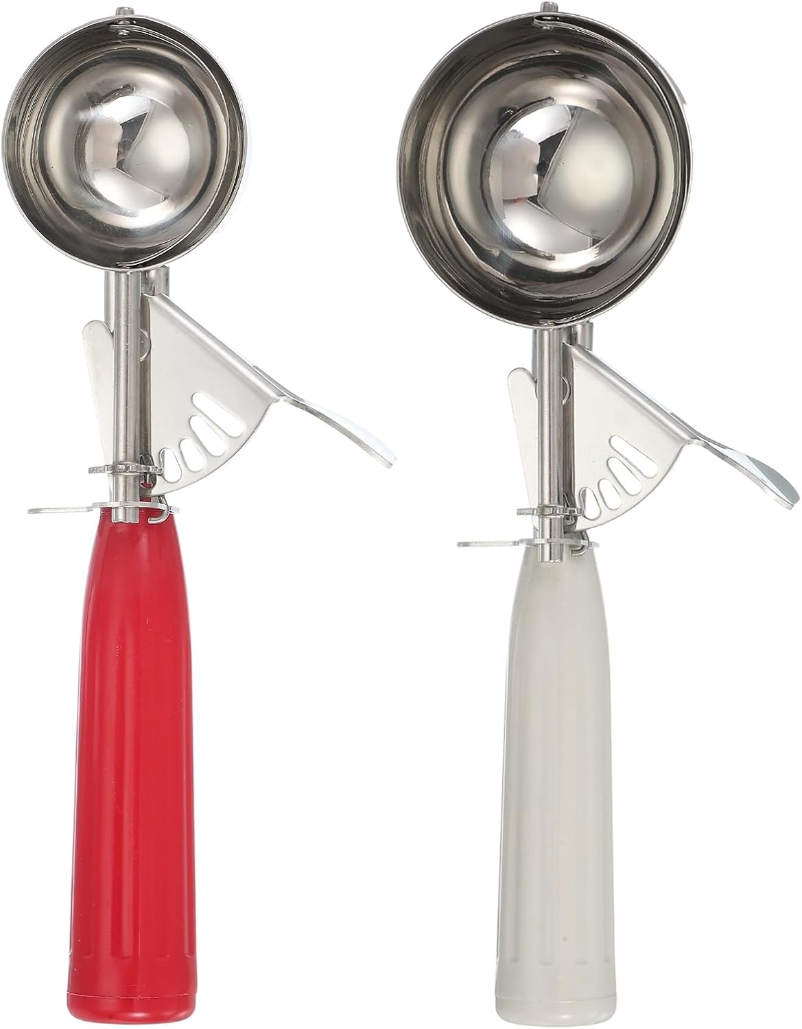 uxcell 2 Pcs Cookie Scoops, Ice Cream Scoop with Trigger for Baking Cookie Dough Rice Pudding Kitchen Gadget, Red, Beige