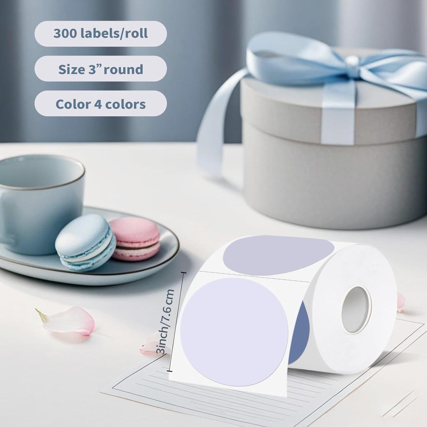 Thermal Label,3 Inch Purple Gradient Round Thermal Printer Sticker,Self-Adhesive Round Direct Thermal Labels,Thermal Stickers for DIY Logo Design,Name Tag (300 Labels/1 Roll)