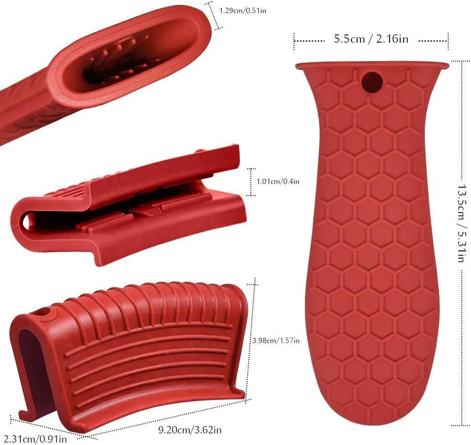 6 Pieces Silicone Hot Tool Holder Heat Resistant Potholder Cookware Handle Non Slip Rubber Pot Holders Handles Grip Covers for Cast Iron Skillet Silicone Cooking Kitchen Suits (Black)