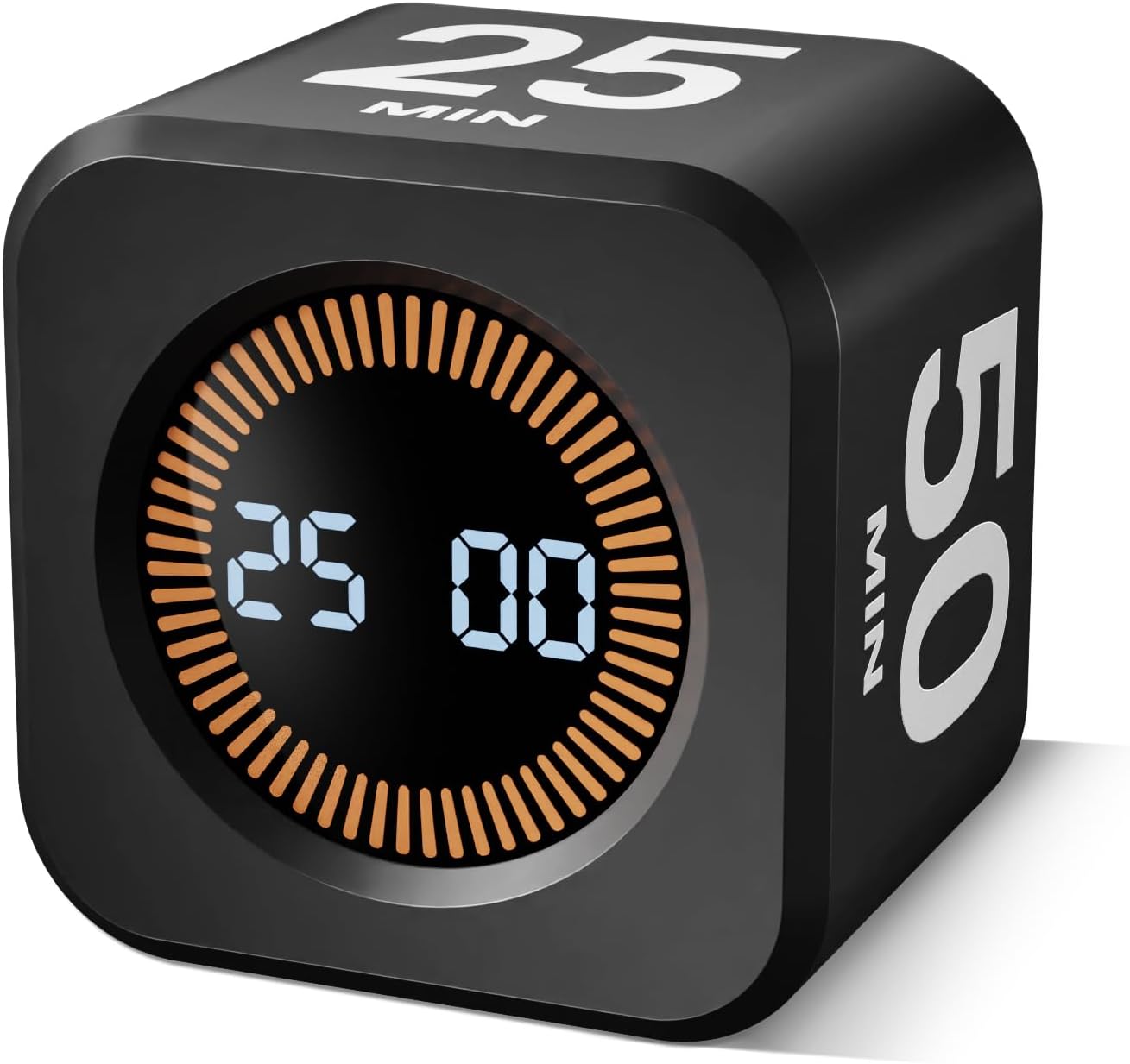 Rotating Pomodoro Timer Cube – 5/10/25/50 Minutes Preset Silent/Vibration/Custom Modes Flip Timer | ADHD Focus Helper for Study, Work & Kitchen (Black)