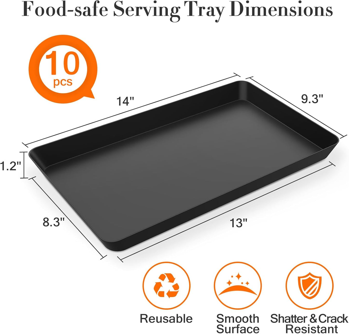 WOWBOX 10 pcs Serving Tray for Entertaining, Serving Platters for Snacks, Fruit, Cookies, Dessert, Reusable Plastic Trays for Serving Food and Pantry Organization in Kitchen & for Parties, (Black)