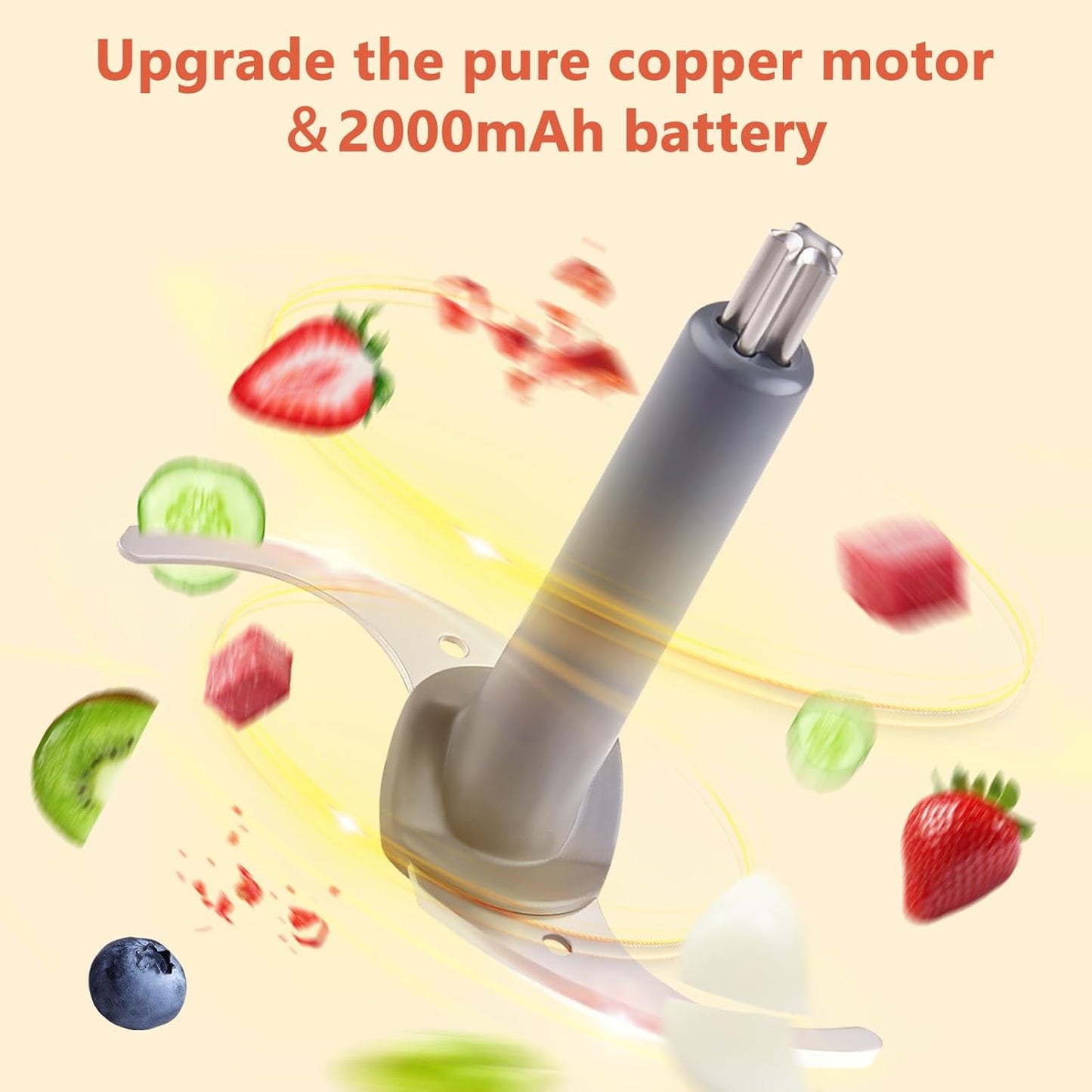 Kawu Portable Food Processor, Electric Food Chopper with 2 Bowls (2 Cups+3x 0.4 Cup), 2 Stainless Steel Blades, USB Rechargeable, One-Button Wireless Meat Grinder & Vegetable Chopper for Kitchen, Home