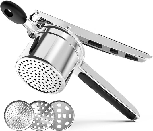 Potato Ricer and Masher, Heavy Duty Large Stainless Steel Potato Masher with 3 Interchangeable Discs Kitchen Gadget Finds for Home and Commercial Use