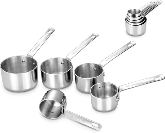 KEAWELL Premium 5-Piece Measuring Cups Set –1/4, 1/3, 1/2, 2/3, and 1 cup-18/10 Stainless Steel - Durable, Stackable, Dishwasher Safe – Nesting Design for Baking & Cooking (Silver, 5PC Measuring Cups)