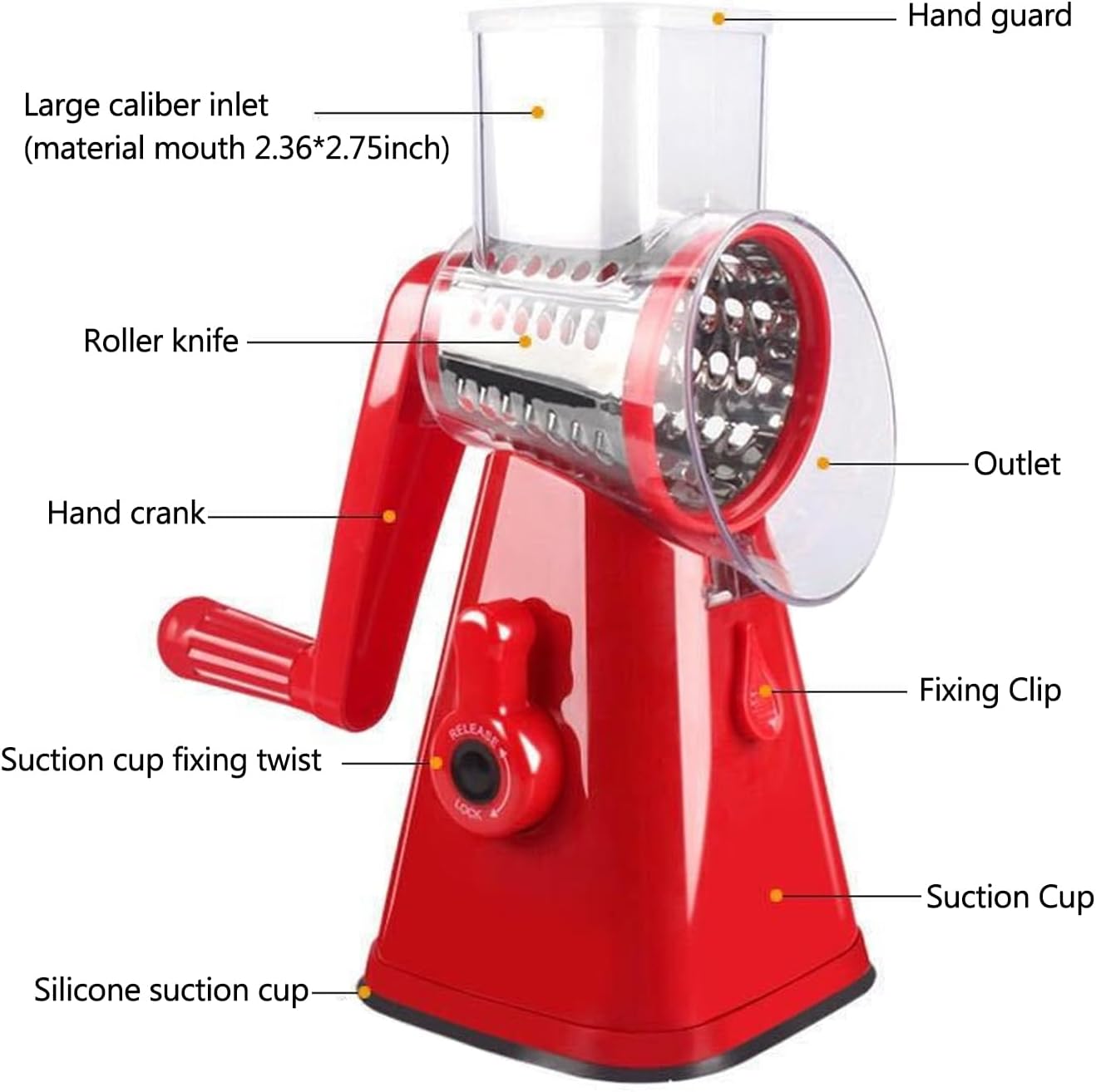Rotary Cheese Grater with Handle, Hand Crank Cheese Shredder Manual Vegetable Slicer with Non-slip Suction Base, Cheese Shredder for Vegetables, Nuts, and Parmesan, Easy to Clean