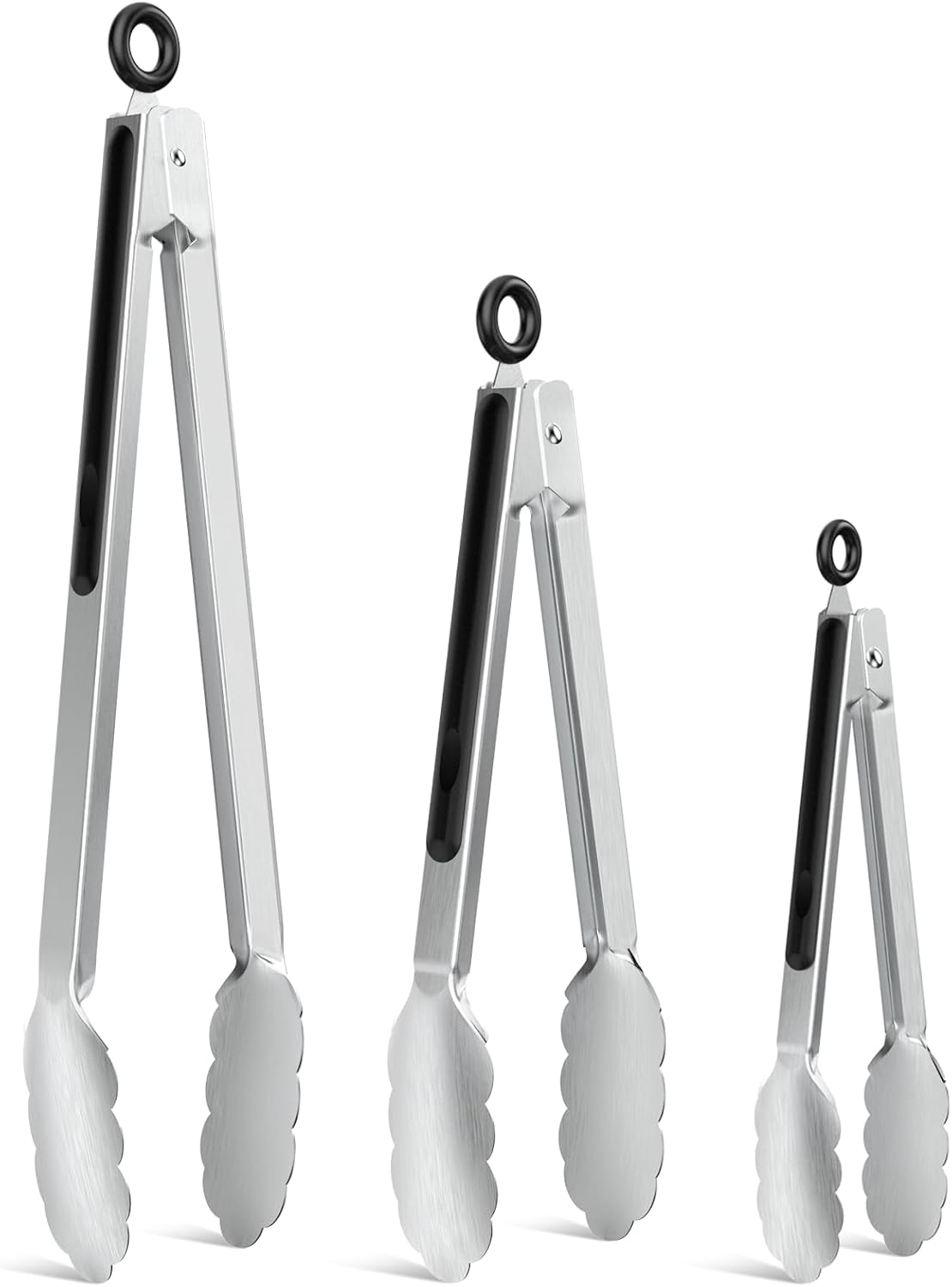 NileHome Tongs for Cooking, Professional Stainless Steel Cooking Tongs – Heat-Resistant for Grilling, BBQ, Serving Salad, Pasta, and Kitchen Use, Dishwasher Safe, Set of 7" 9" 12", Silver