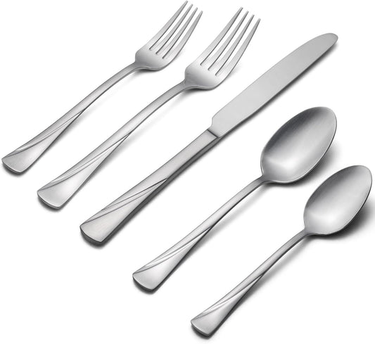 Alata Alice 40-Piece Silverware Set Stainless Steel Flatware Set,Service for 8,Matte Satin Polished Cutlery Set,Dishwasher Safe