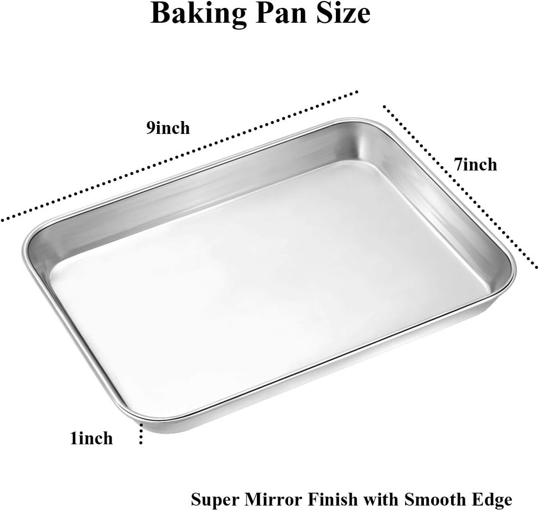 Wildone Baking Sheet with Rack Set [2 Sheets + 2 Racks], Stainless Steel Cookie Pan baking Tray with Cooling Rack, Size 9 x 7 x 1 Inch, Non Toxic & Heavy Duty & Easy Clean