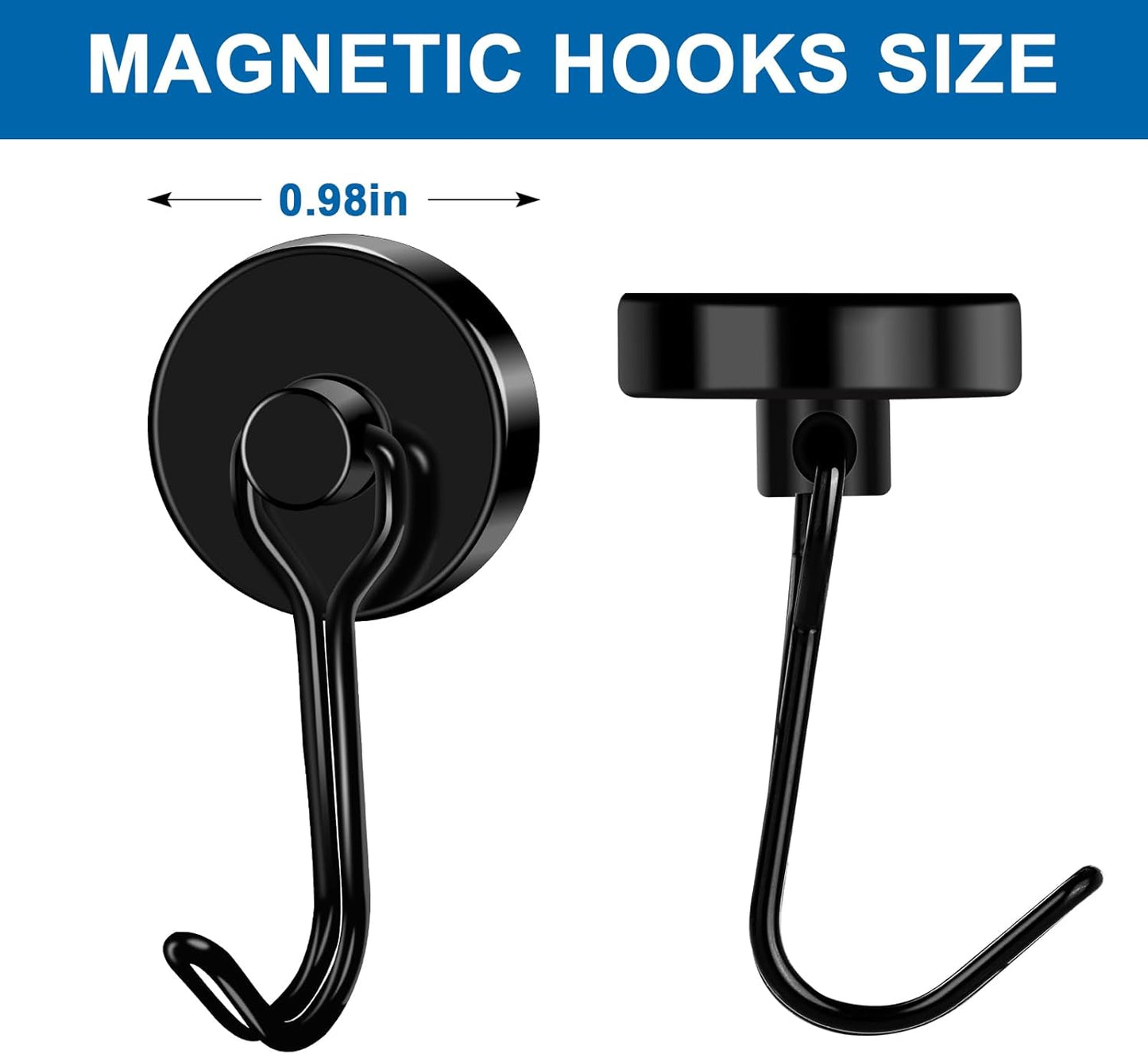 LOVIMAG Hooks, 80lbs+ Magnetic Magnet Hook 2025 Cruise Cabin Ship Essentials Heavy Duty Strong Refrigerator Fridge Hanging for Classroom Beach Vacation Kitchen Grills Home Mug Hanger (6 Pack), Black