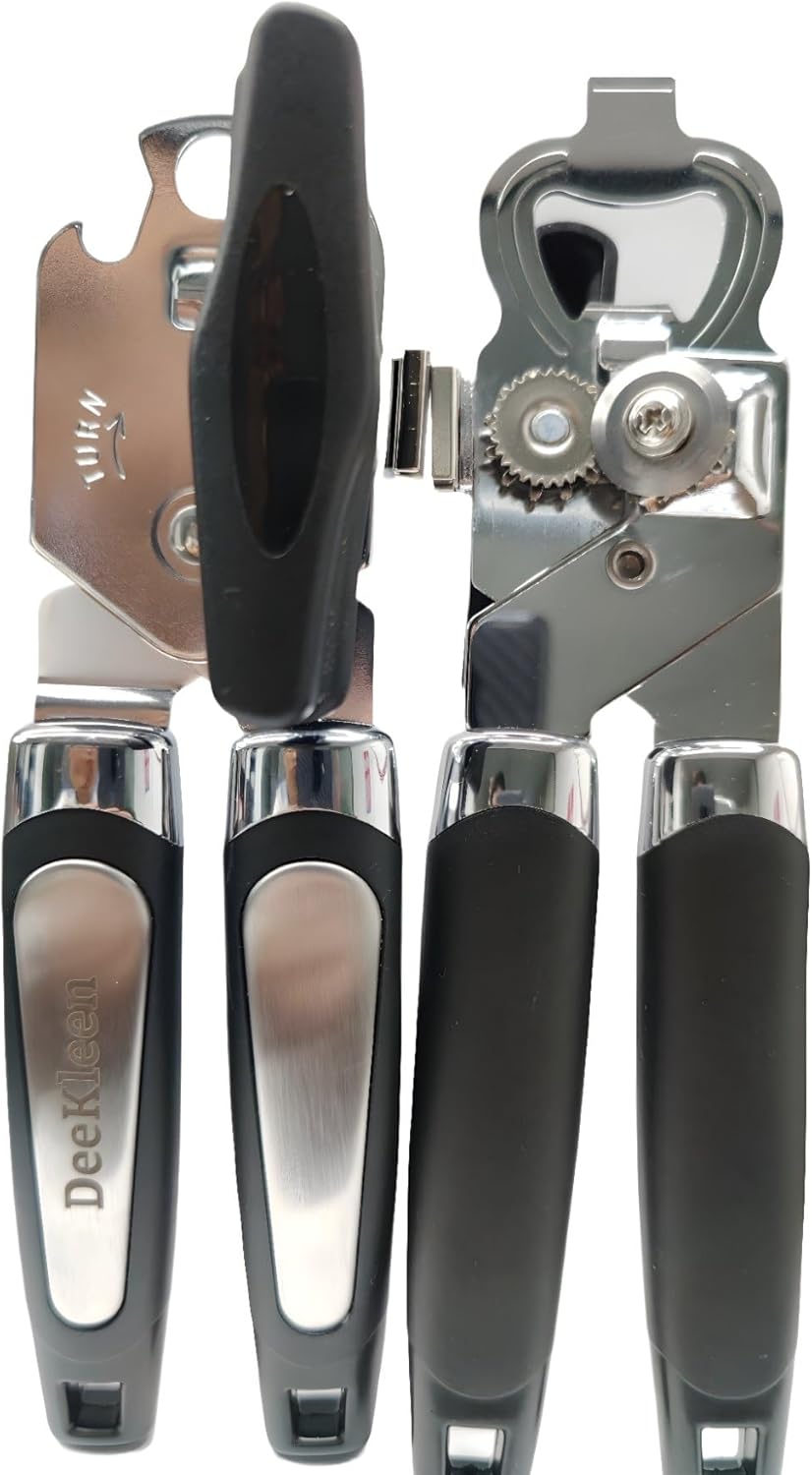 2 Pack Magnetic Manual Can Openers, with Stainless Steel Heavy Duty,Oversized Easy Turn Knob,Soft Grip Handles,Smooth Edge Safety Cut Sharp Blade (Black)