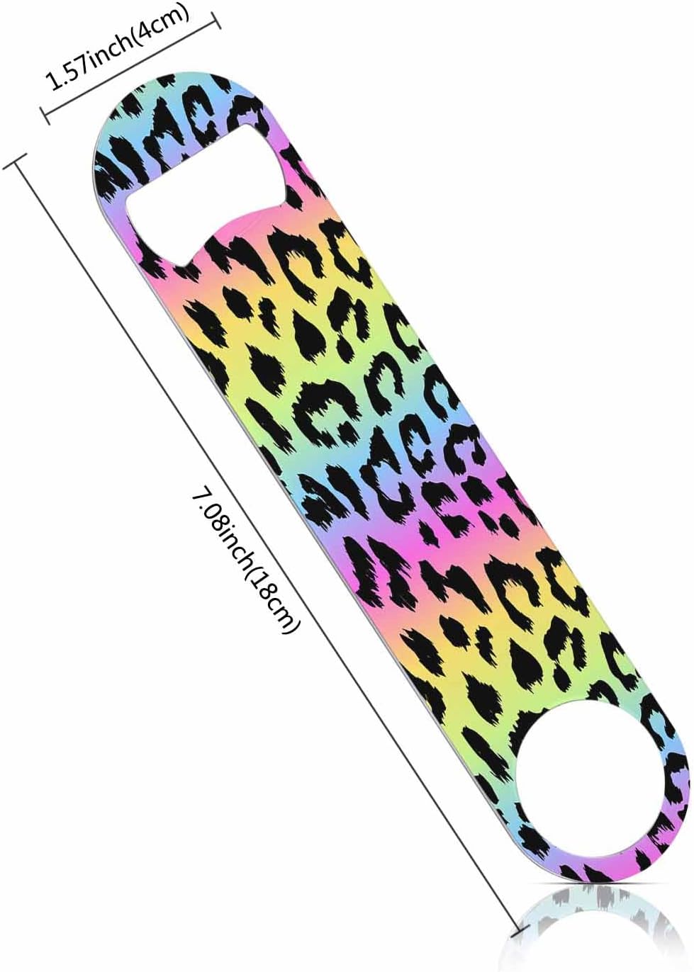 Leopard Print Stainless Steel Bottle Opener Rainbow Colors Leopard Trendy Black Spots Fur Jaguar Wild Animal Flat Beer Bottle Opener Keychain for Home Kitchen Bar Restaurant Party Gift