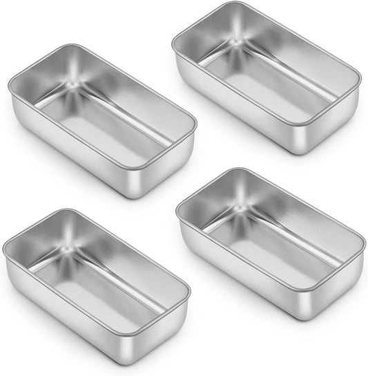 E-far Loaf Pan Set of 4, 9x5 Inch Stainless Steel Bread Loaf Pan, Metal Bakeware for Baking Bread Cake Meatloaf Brownies, Healthy & Non Toxic, Easy Release & Dishwasher Safe