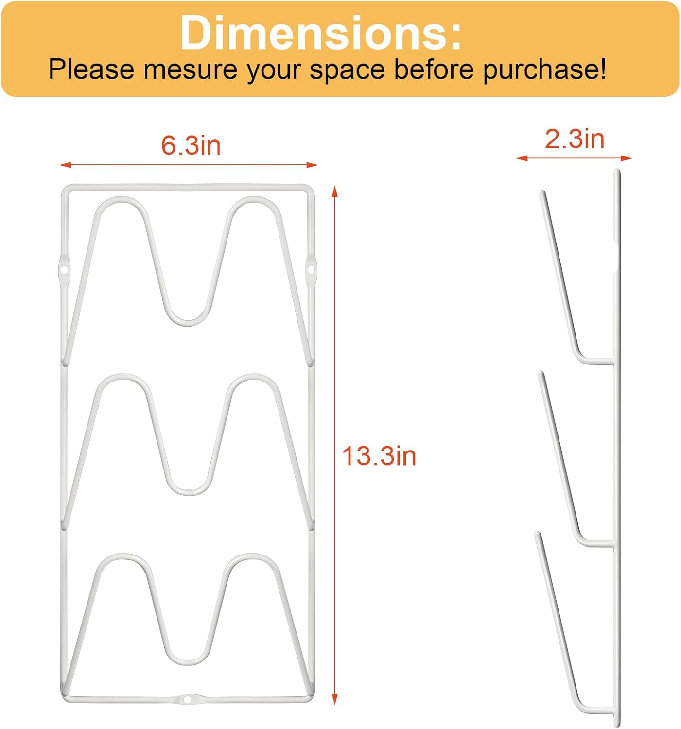 2 Pack Pot-Lid-Organizer, 6-Tier Pots and Pans Lid-Organizer for Cabinet Door/Wall, No Drilling Adhesive Wall/Door Mounted Rustproof Pot-Lid-Holder for Kitchen Organization - White