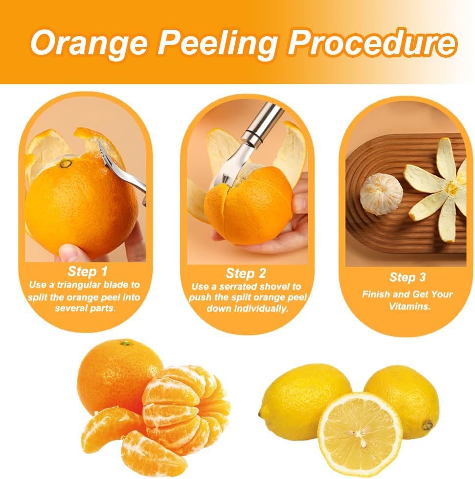 Orange Peelers Orange Peeler Tool Citrus Peeler Stainless Steel Slicer Cutter Peeler Remover Humanized Design Handle Serrated Curved Spade Blade Triangular-shaped Slip Blade Fruit Tools Kitchen Gadget