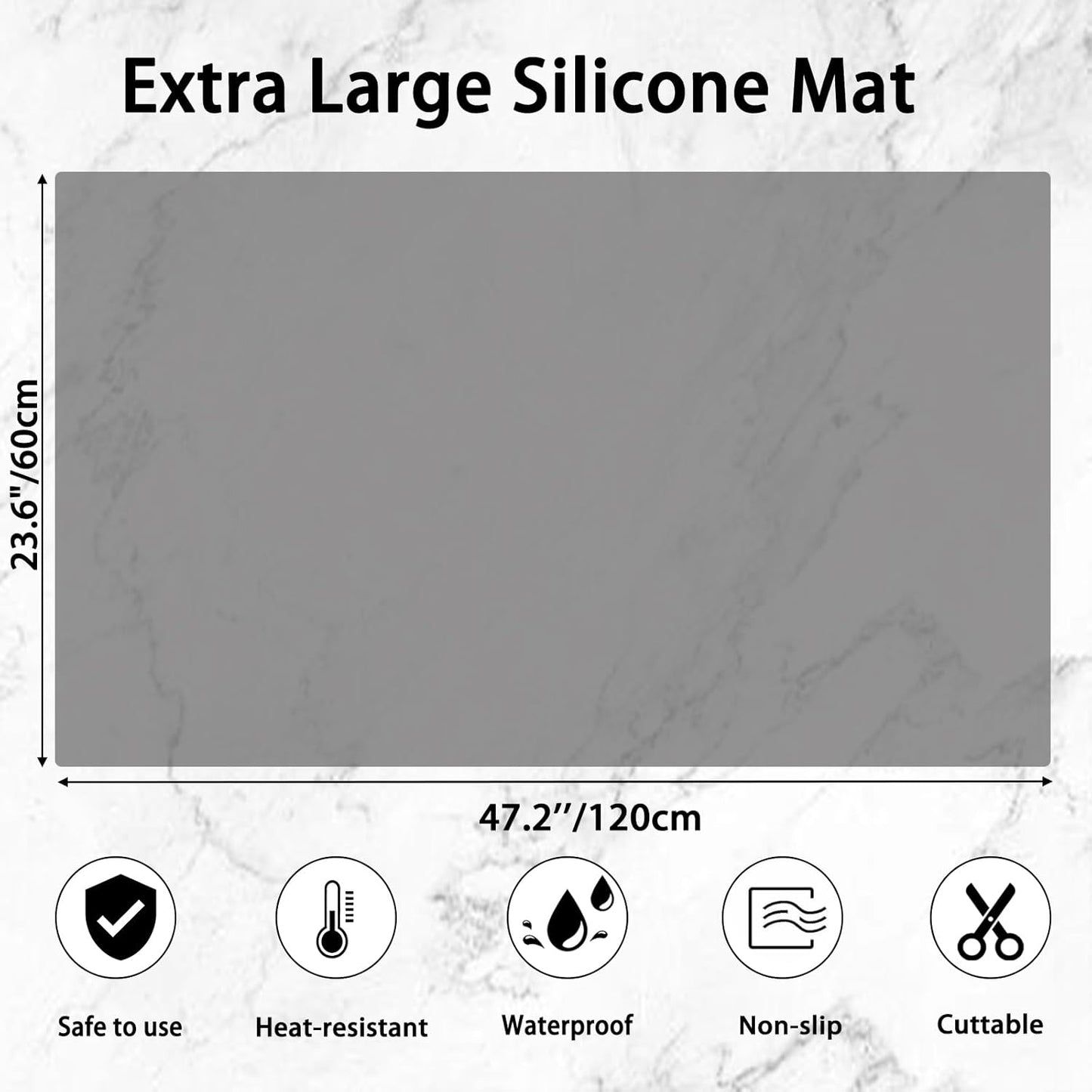 2MM Thick Large Silicone Mat, 47.2"x23.6"(120cmx60cm) Silicone Mats for Kitchen Counter, Heat Resistant Mat, Non-Slip Kitchen Counter Mat, Waterproof Countertop Protector for Craft, Translucent Black