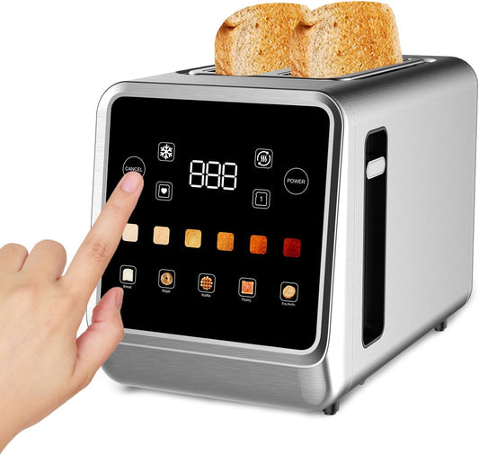 Toaster Touch Screen Toaster 2 Slice with LCD Display Stainless Steel Digital Timer Toasters 6 Bread Types& 6 Shade Settings Smart Extra Wide Slots Tostadora With Bagel Cancel,Defrost Functions