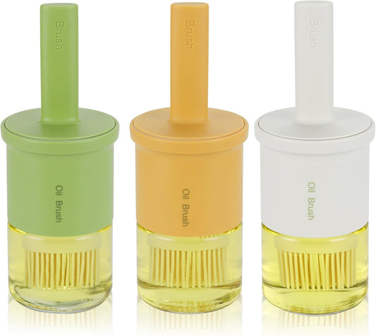 3 Pack Oil Bottle With Brush 300ml/10oz - Glass Oil Dispenser for Kitchen Cooking, BBQ Sauce, Vinegar - Basting Bottle With Silicone Brush