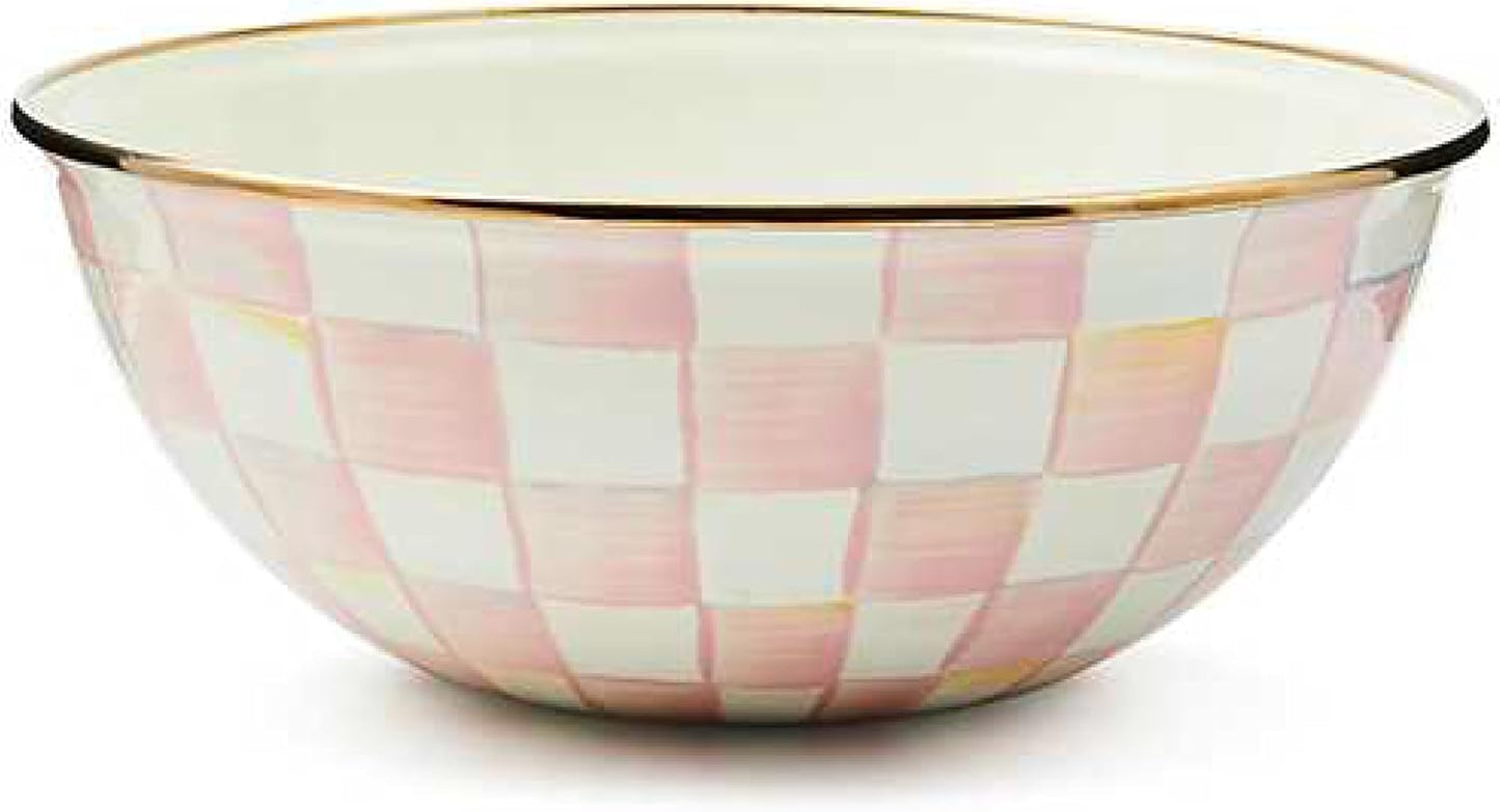 MACKENZIE-CHILDS Enamel Everyday Bowl, Serving Bowl for Entertaining, Medium, Pink-and-White Rosy Check, Set of 1