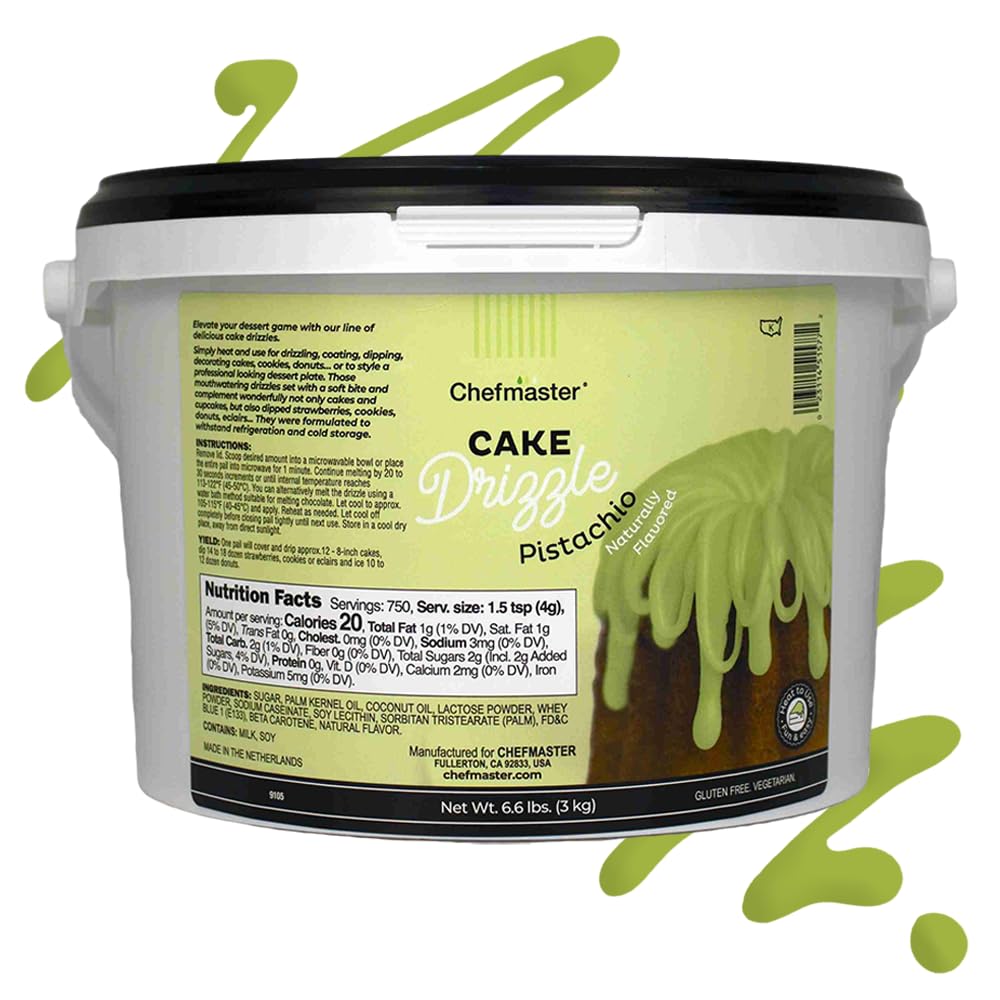 Pistachio-Flavored Cake Drizzle by Chefmaster, Edible Cake Drip Frosting for Decorating, Drip for Cakes, Cupcakes, Cookies, Donuts, 6.6 lbs