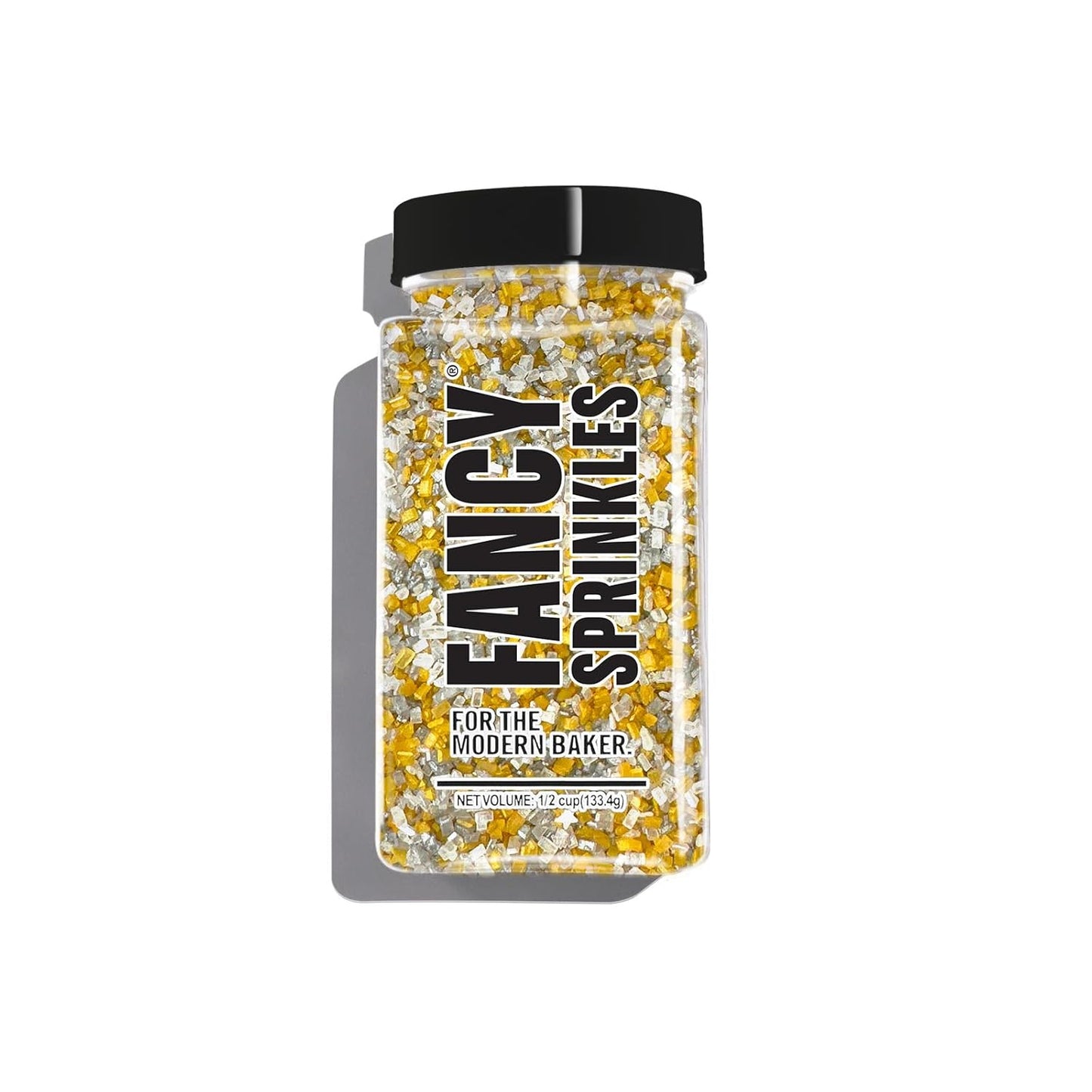 Fancy Sprinkles Filthy Rich Fancy Sugar Silver and Gold Pearlescent Sugar Crystals Flecked with Mini Edible Glitter Stars (4 OZ)