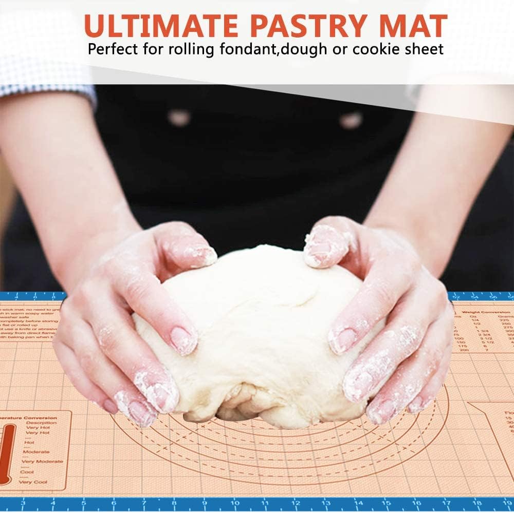 Silicone Pastry Mat 36 x 24 Inch - Larger Silicone Baking Pastry Mat for Rolling Dough,Non Slip Silicon Dough Sheet with Measurement,Perfect for Making Pie,Pizza,Blue