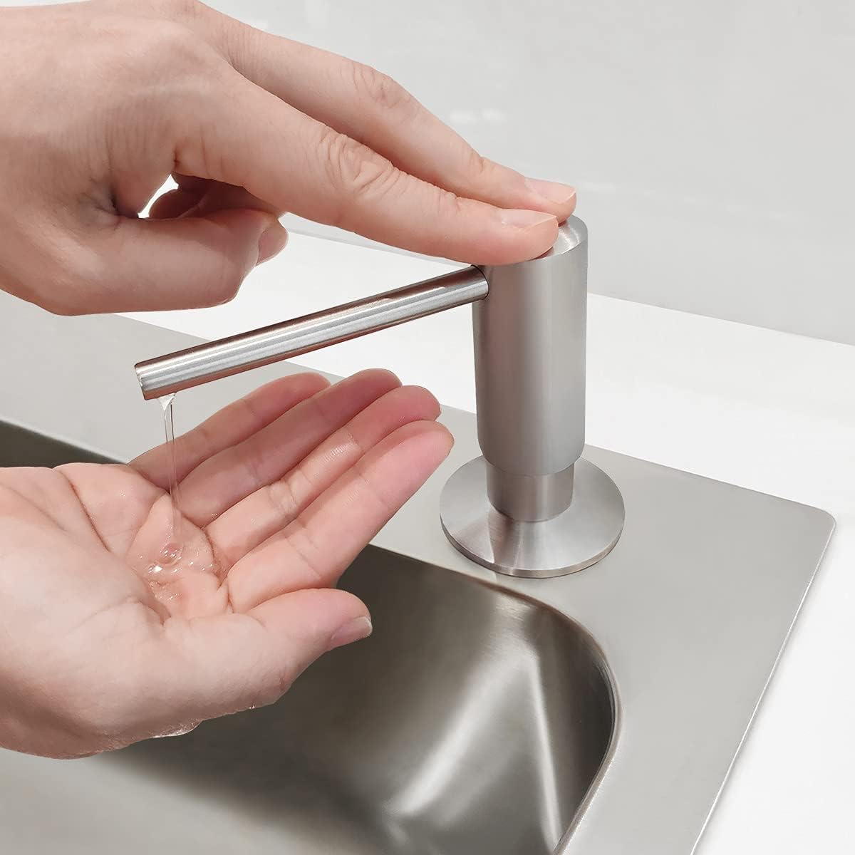 Brushed Nickel Built in Soap Dispenser for Kitchen Sink with 17 OZ PET Bottle Brass Pump Head Deck Mounted Dish Soap Dispenser