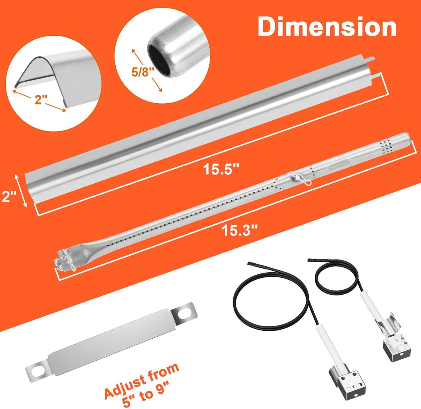 17" Grill Part Kit for Charbroil Performance 5 Burner 463448021 463451022 463455021 463456022 463449021, Grill Grates/Heat Plates/Burners/Adjustable Crossover Tube/Ignition for Charbroil Grills