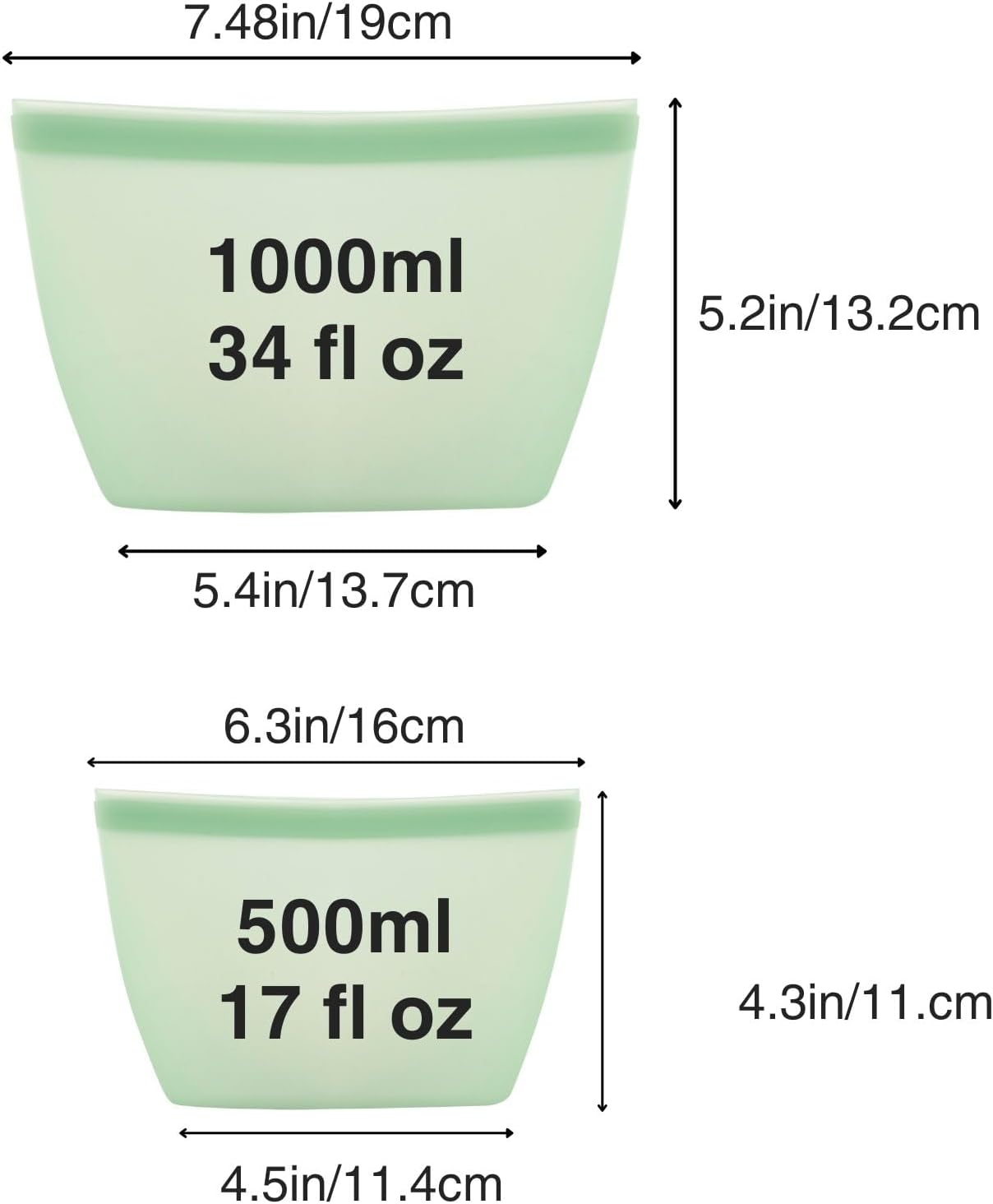 6 Pack Reusable Silicone Food Storage Bags, Emptycolor Reusable Ziplock Bags, Leakproof Freezer Bag for Sandwich, Snack, Dishwasher Safe, BPA Free