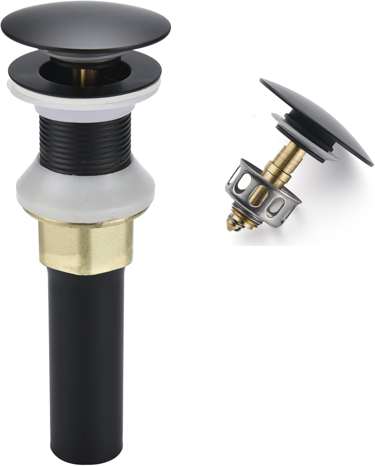 Bathroom Sink Drain,Drain Stopper Bathroom Sink Without Overflow,Pop Up Drain Assembly with Detachable Strainer Basket,Built-in Anti-Clogging Strainer,Stainless Steel Mattle Black