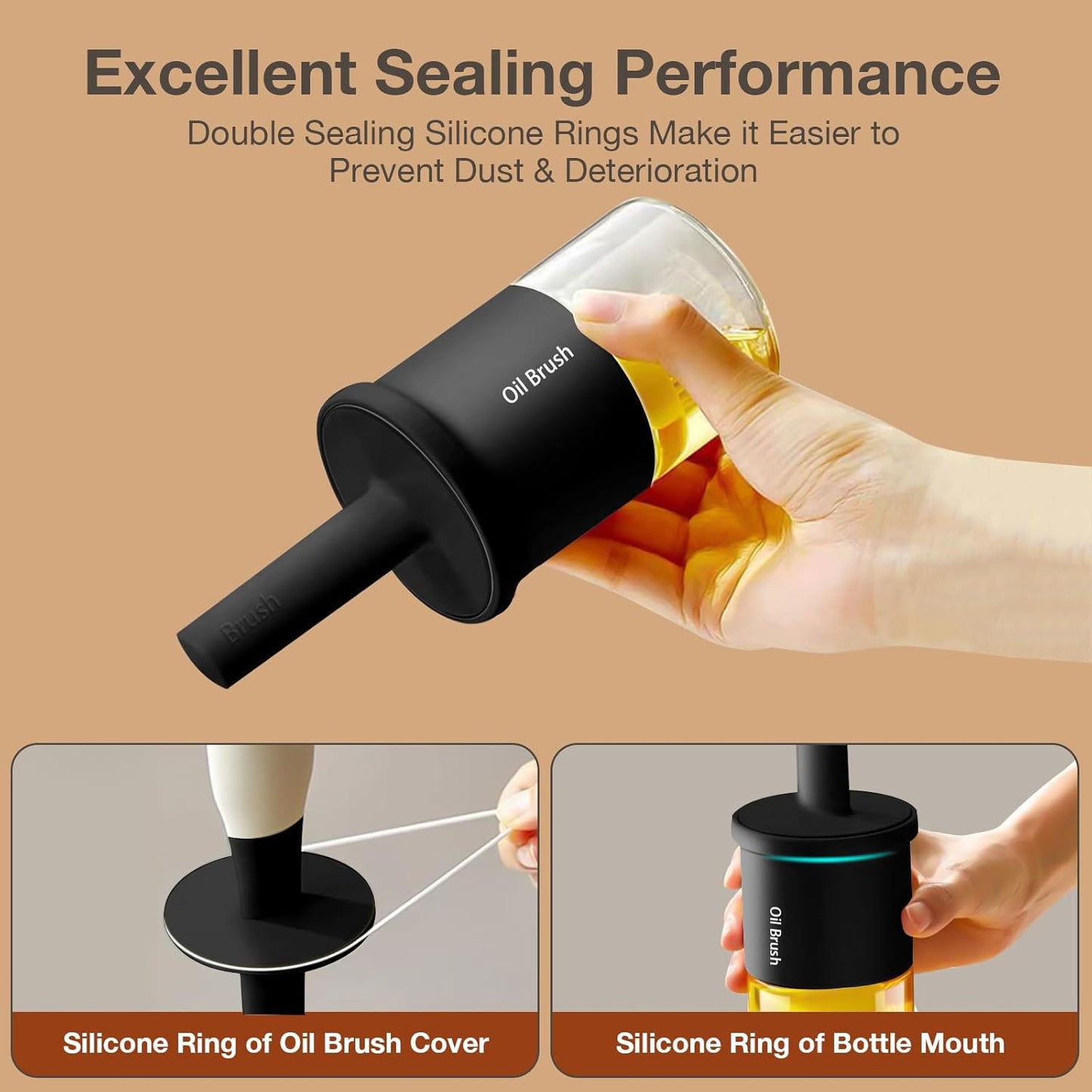 YARRAMATE 2pcs 300ml / 10oz Oil Dispenser with Brush - Glass Oil Dispenser for Kitchen with Silicone Heat Resistant Brush - Cooking Brush for Oil and Sauce Cooking BBQ Grill Frying - Black&Green