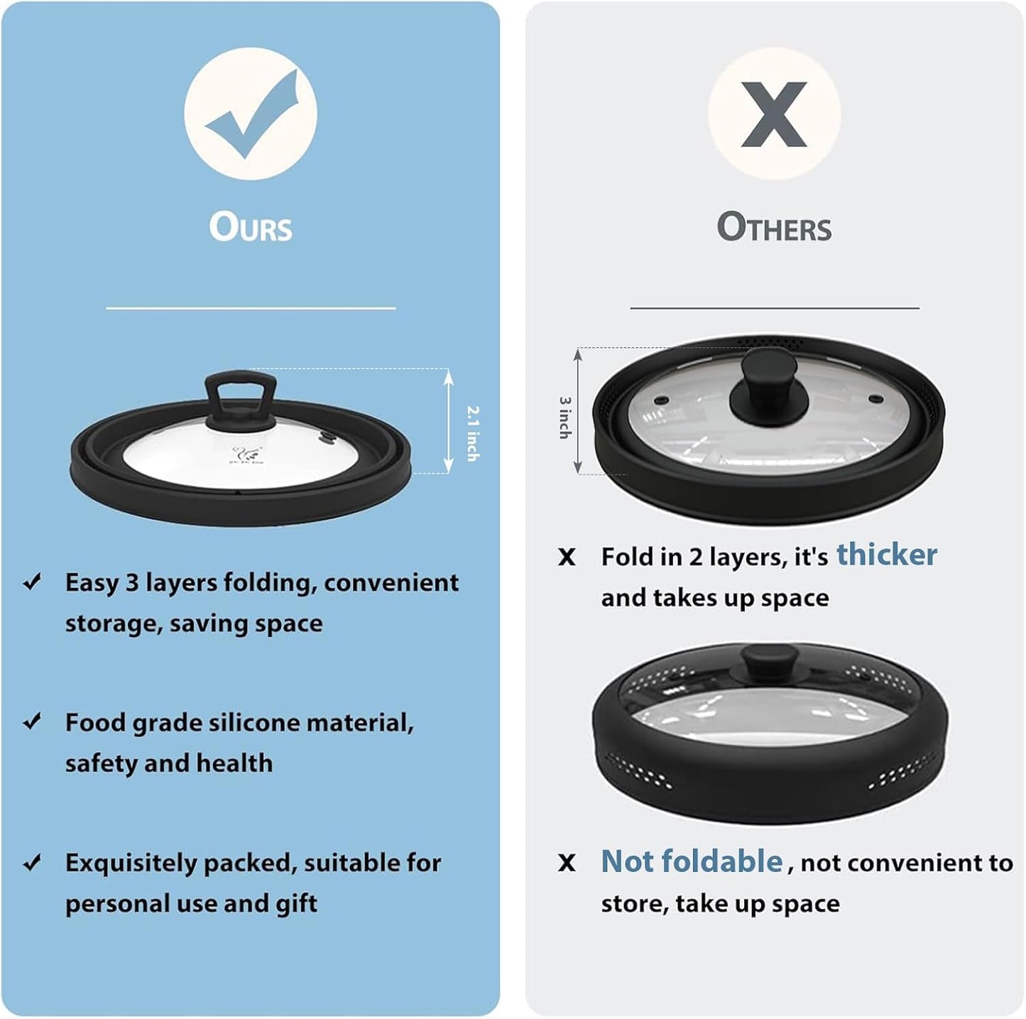 Microwave Splatter Cover Vented Glass Splatter Guard Lid with Collapsible Silicone for Food as Pot Cover Plate 10.8 inch for 6 7 8 9 10 inch Plate Bowl