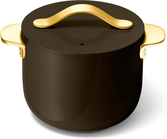 Caraway Petite Cooker - 2 Qt Ceramic Coated Pot - Free From Forever Chemicals - Perfect for Rice, Grains, or Sauces - Black