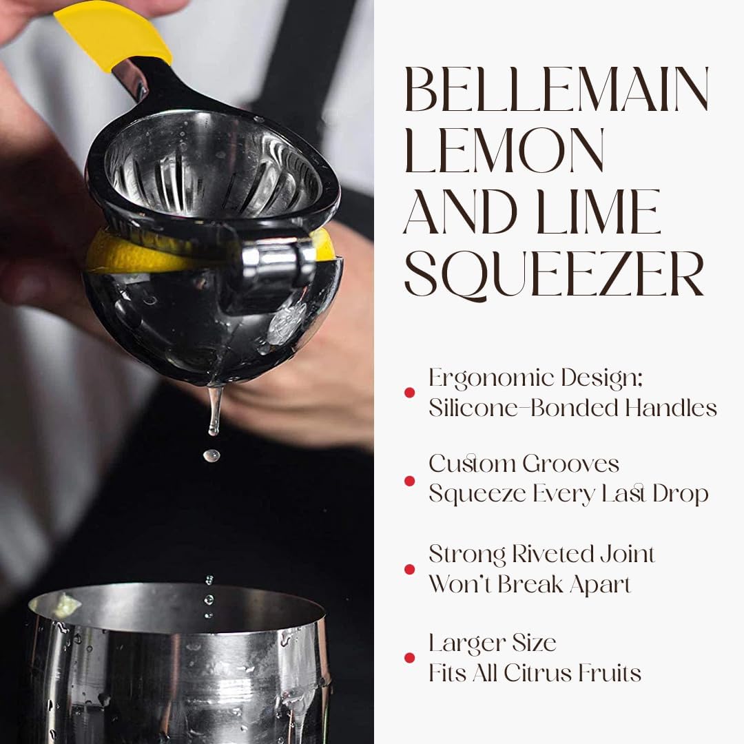 Bellemain Citrus Juicer | Metal Lemon Squeezer | Lime and Lemon Juicer Stainless Steel with Silicone Handles | Manual Juicer, Citrus Squeezer, Hand Held Juicer | Bar Juicer for Bartender (Yellow)