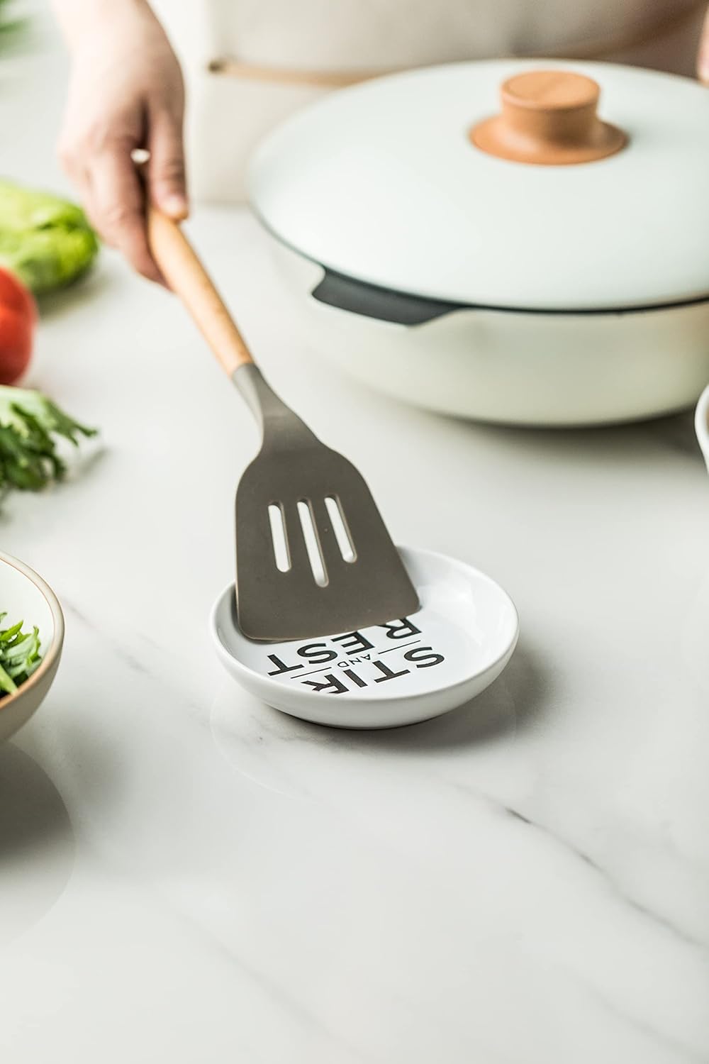 Spoon Rest for Kitchen Counter, 5 Inches Cooking Ladle Spatula Spoon Holder for Stove Top Utensil Rest for Countertop Deep Tray Black and White for Christmas Gift