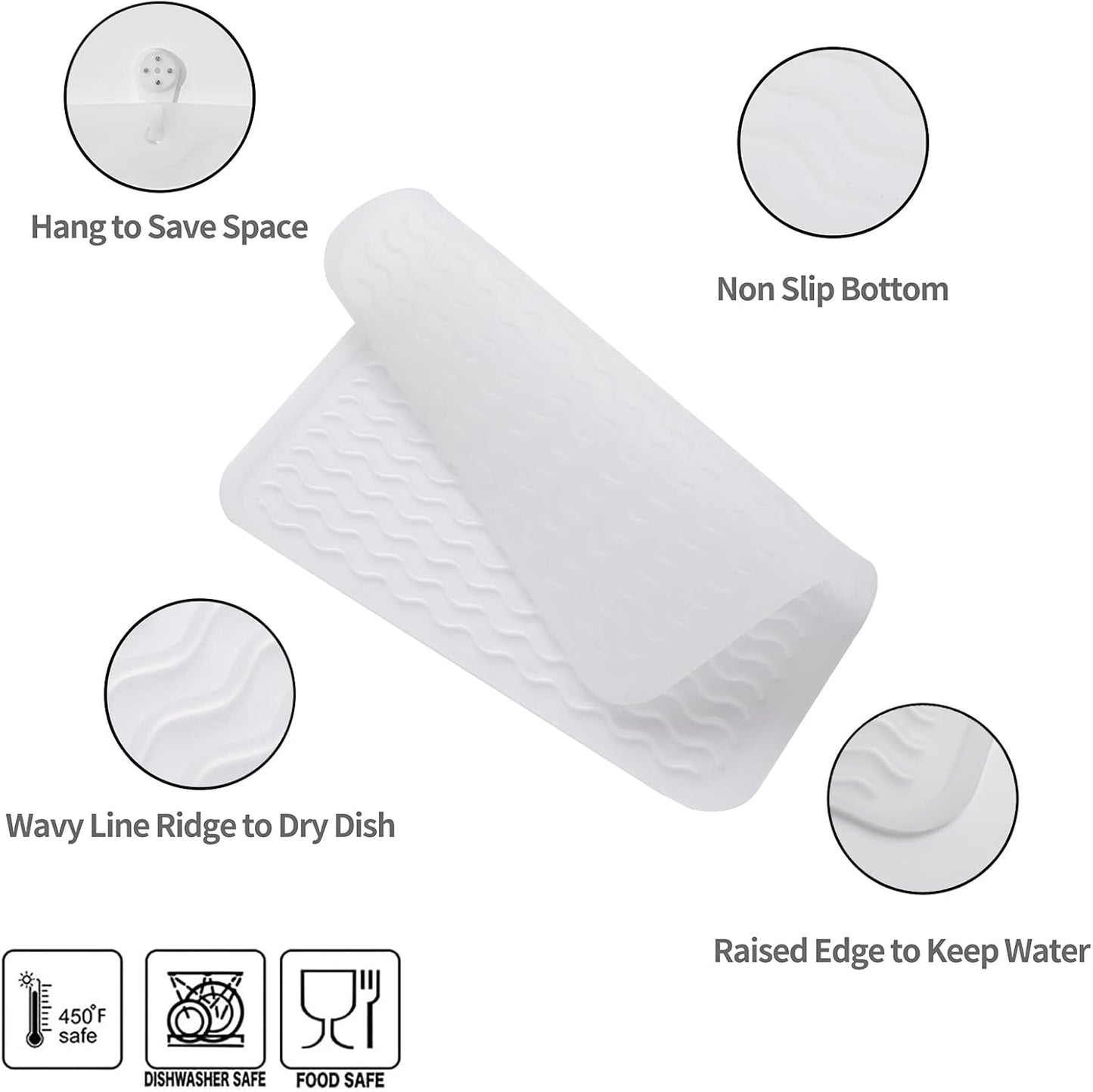 Silicone Dish Drying Mat for Multiple Usage,Easy clean,Eco-friendly,Heat-resistant Silicone Mat for Kitchen Counter or Sink,Refrigerator or Drawer liner Translucent M 12 inches x 12 inches