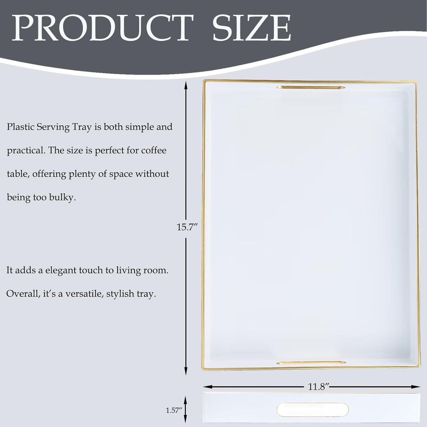 Spsyrine White Plastic Serving Tray for Ottoman, Coffee Table, Rectangle Decorative Tray for Entertaining, Outdoor, Living Room, Home Decor